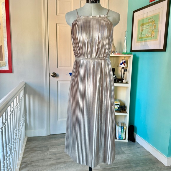 Banana Republic Silver Pleated Fit-and-Flare Midi Dress (size 0) - Picture 3 of 14
